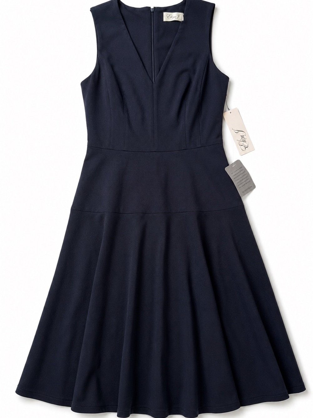 Eliza J New With Tags Navy Blue Ponte V Neck Fit And Flare Size 6 - Picture 2 of 8